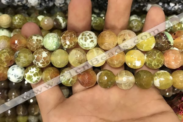 CAA3143 15 inches 12mm faceted round fire crackle agate beads wholesale