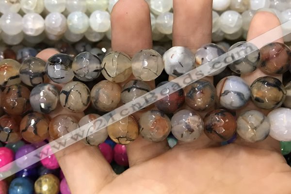 CAA3148 15 inches 12mm faceted round fire crackle agate beads wholesale