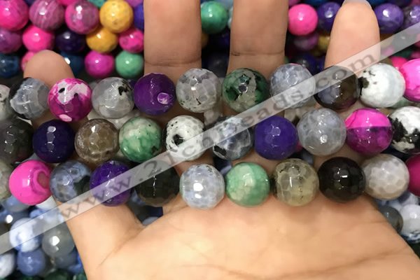 CAA3149 15 inches 12mm faceted round fire crackle agate beads wholesale