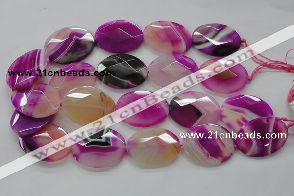 CAA315 15.5 inches 20*26mm faceted oval fuchsia line agate beads