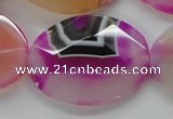 CAA316 15.5 inches 30*40mm faceted oval fuchsia line agate beads