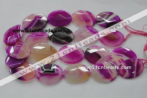 CAA316 15.5 inches 30*40mm faceted oval fuchsia line agate beads