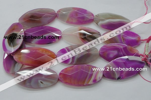 CAA317 15.5 inches 30*60mm faceted oval fuchsia line agate beads