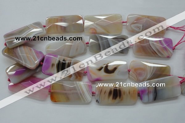 CAA318 15.5 inches 25*50mm faceted rectangle fuchsia line agate beads