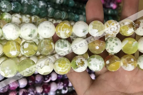 CAA3180 15 inches 14mm faceted round fire crackle agate beads wholesale