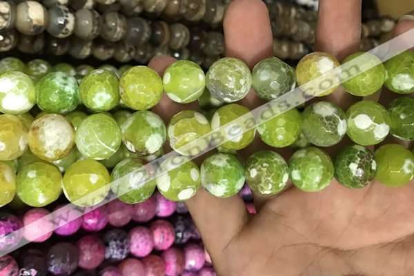 CAA3182 15 inches 14mm faceted round fire crackle agate beads wholesale