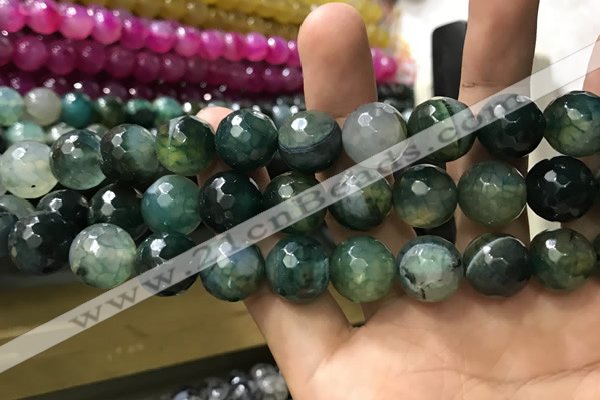 CAA3193 15 inches 14mm faceted round fire crackle agate beads wholesale