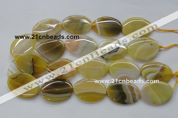 CAA321 15.5 inches 30*40mm oval yellow line agate beads