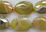 CAA324 15.5 inches 18*25mm faceted oval yellow line agate beads