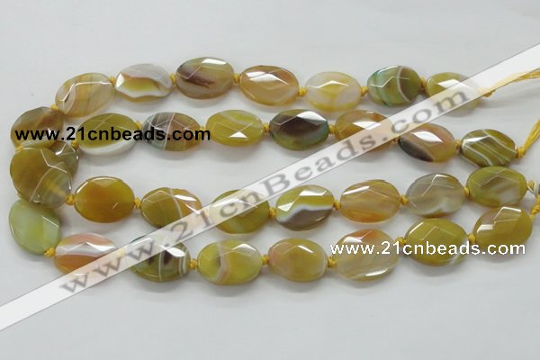 CAA324 15.5 inches 18*25mm faceted oval yellow line agate beads