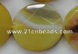 CAA328 15.5 inches 35mm faceted coin yellow line agate beads