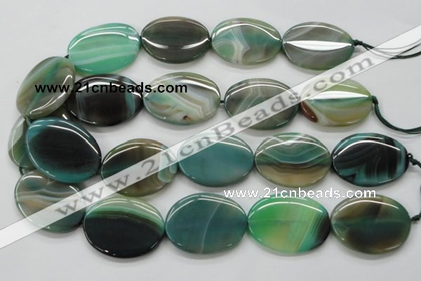 CAA329 15.5 inches 30*40mm oval green line agate beads