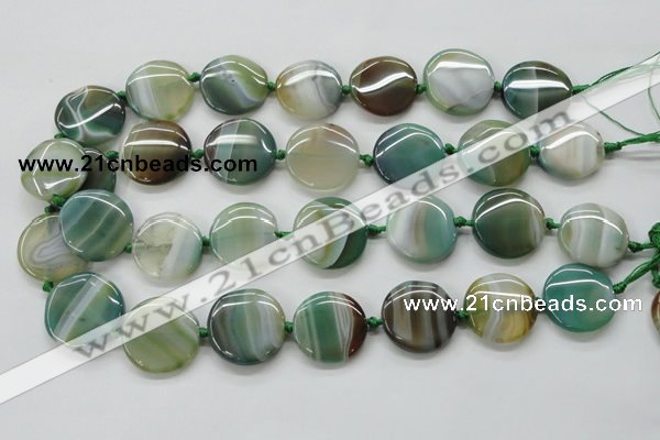 CAA332 15.5 inches 24mm flat round green line agate beads