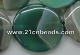 CAA333 15.5 inches 34mm flat round green line agate beads