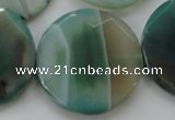 CAA335 15.5 inches 35mm faceted coin green line agate beads