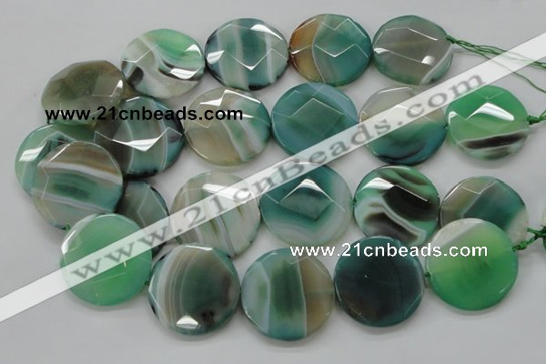 CAA335 15.5 inches 35mm faceted coin green line agate beads