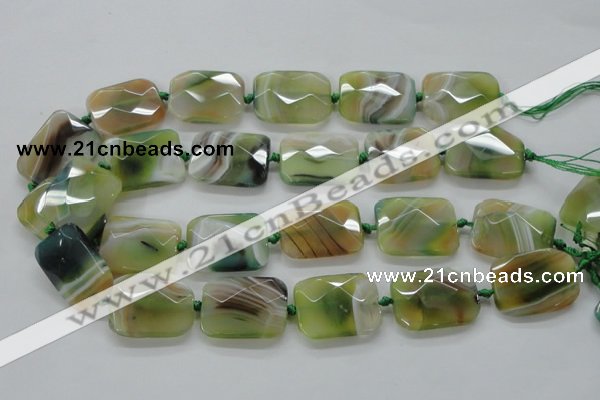 CAA336 15.5 inches 22*30mm faceted rectangle green line agate beads