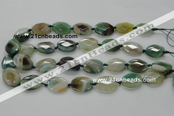 CAA337 15.5 inches 18*25mm faceted oval green line agate beads