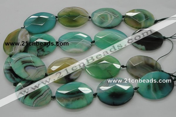 CAA338 15.5 inches 30*40mm faceted oval green line agate beads