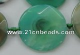 CAA339 15.5 inches 35mm faceted coin green line agate beads