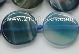 CAA340 15.5 inches 25mm flat round blue line agate beads