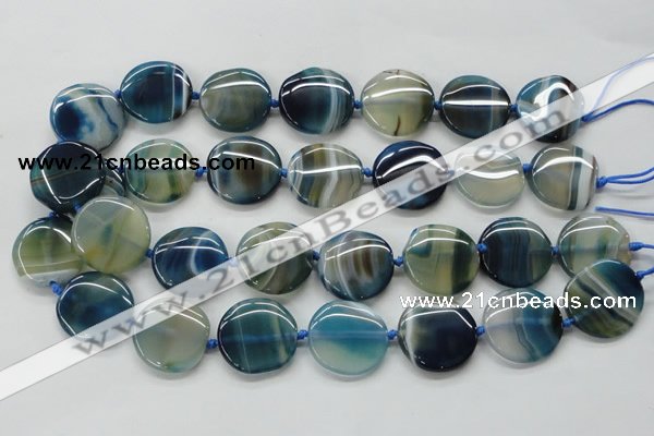 CAA340 15.5 inches 25mm flat round blue line agate beads