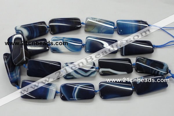 CAA345 15.5 inches 20*45mm twisted rectangle blue line agate beads