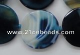 CAA348 15.5 inches 18mm faceted coin blue line agate beads