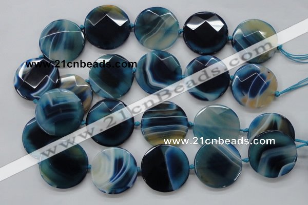 CAA348 15.5 inches 18mm faceted coin blue line agate beads