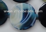 CAA349 15.5 inches 34mm faceted coin blue line agate beads