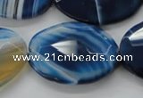 CAA350 15.5 inches 18*25mm faceted oval blue line agate beads