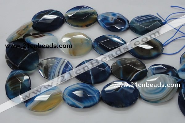 CAA350 15.5 inches 18*25mm faceted oval blue line agate beads