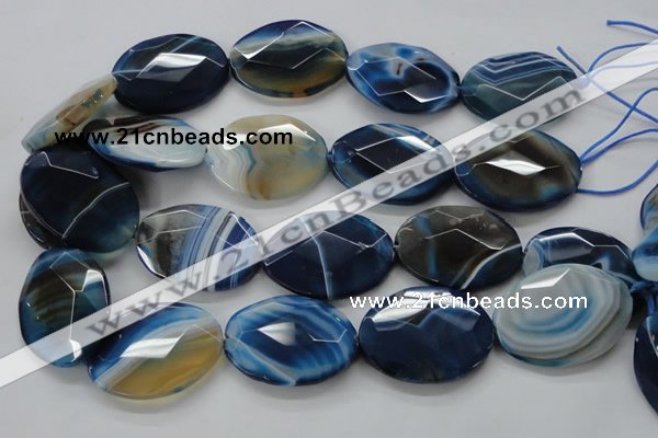 CAA351 15.5 inches 30*40mm faceted oval blue line agate beads