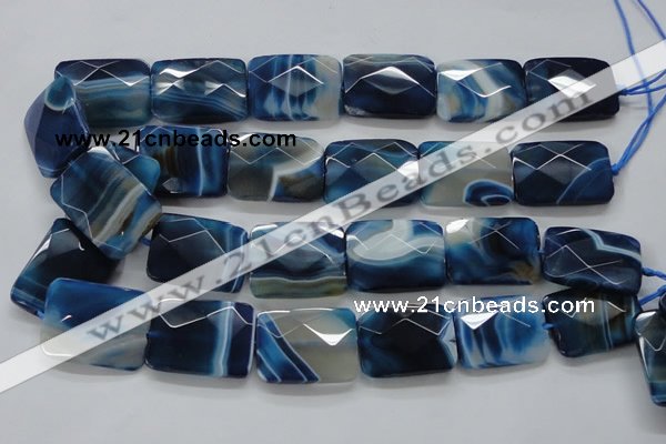 CAA353 15.5 inches 22*30mm faceted rectangle blue line agate beads