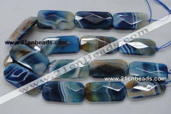 CAA354 15.5 inches 26*48mm faceted rectangle blue line agate beads