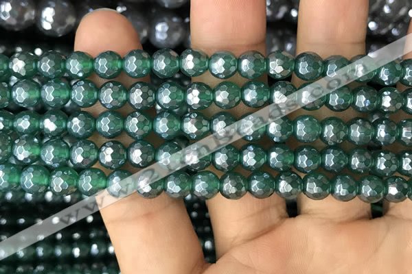 CAA3543 15.5 inches 6mm faceted round AB-color green agate beads