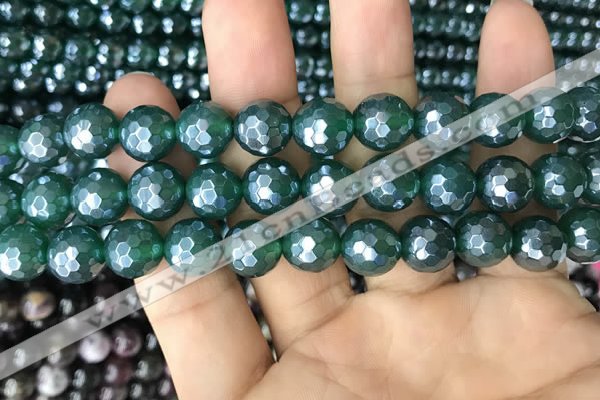 CAA3545 15.5 inches 10mm faceted round AB-color green agate beads