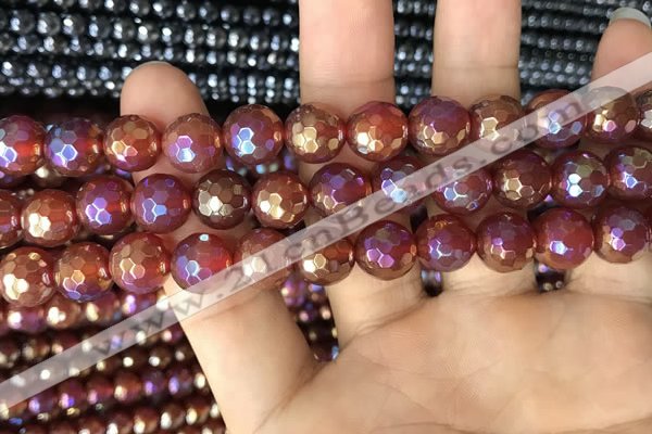 CAA3551 15.5 inches 10mm faceted round AB-color red agate beads