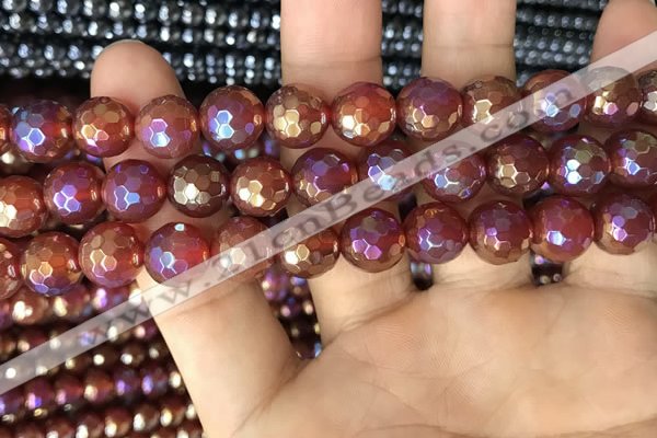 CAA3552 15.5 inches 12mm faceted round AB-color red agate beads