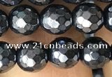 CAA3555 15.5 inches 6mm faceted round AB-color black agate beads