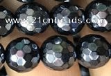 CAA3556 15.5 inches 8mm faceted round AB-color black agate beads