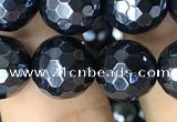 CAA3557 15.5 inches 10mm faceted round AB-color black agate beads