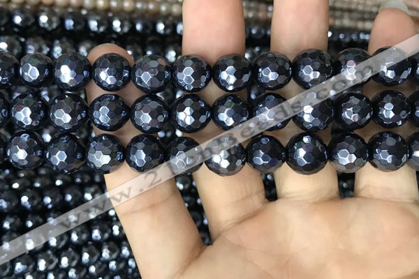 CAA3557 15.5 inches 10mm faceted round AB-color black agate beads