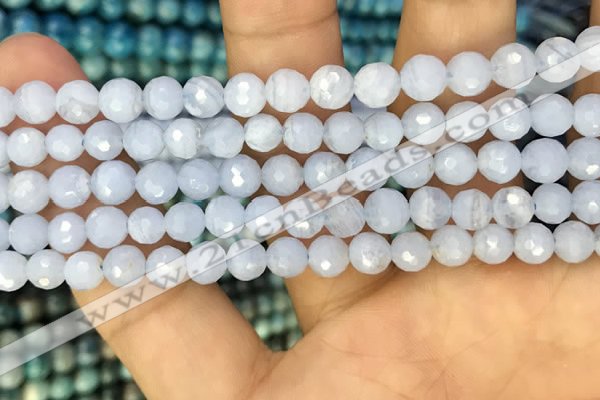 CAA3560 15.5 inches 6mm faceted round blue lace agate beads