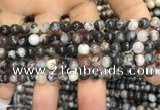 CAA3591 15.5 inches 4mm round black zebra agate beads wholesale