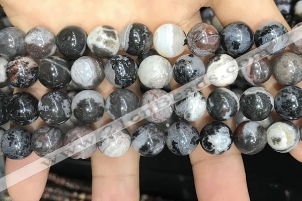 CAA3595 15.5 inches 12mm round black zebra agate beads wholesale