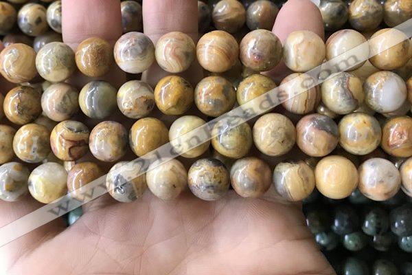 CAA3604 15.5 inches 10mm round yellow crazy lace agate beads