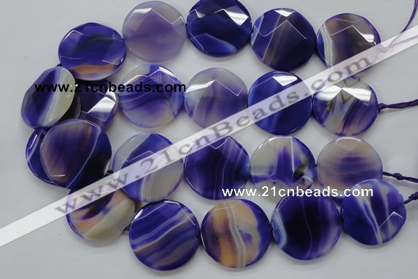 CAA364 15.5 inches 34mm faceted coin violet line agate beads