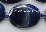 CAA365 15.5 inches 30*40mm faceted oval blue line agate beads