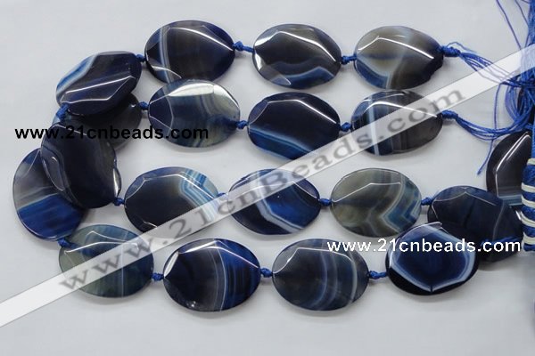 CAA365 15.5 inches 30*40mm faceted oval blue line agate beads